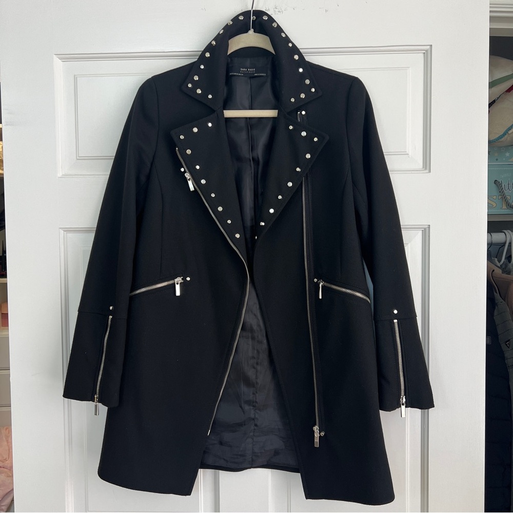 Zara Black Trench Coat with Silver Accents - Picture 7 of 7